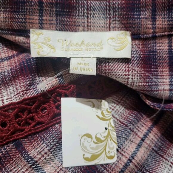 Suzanne Betro Womens Weekend Plaid Shirt Size L New Swing- Longer- Popover - Picture 2 of 9